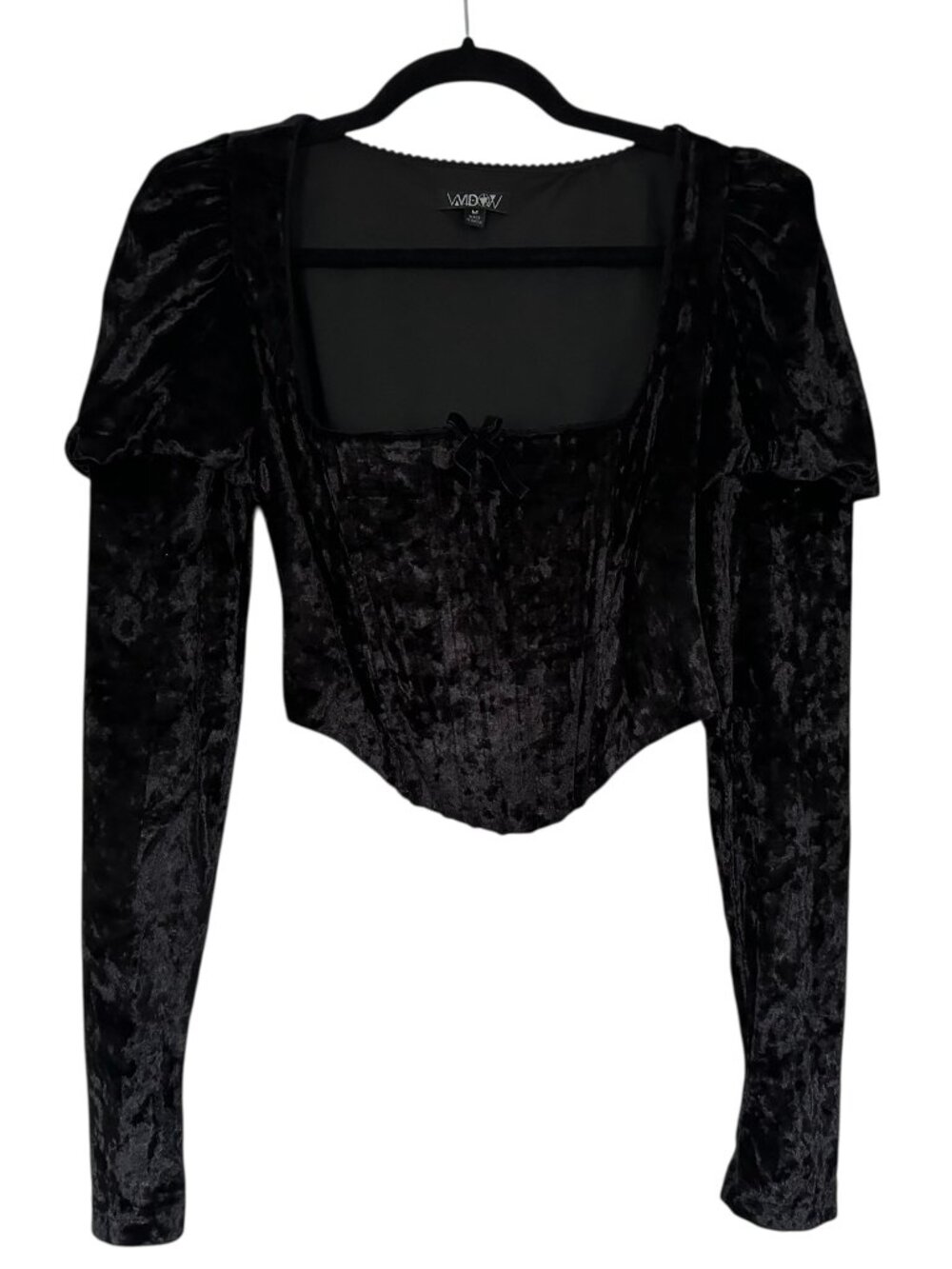 Dolls Kill Widow Transformed Kiss Crushed Velvet Puff Sleeve Top Medium